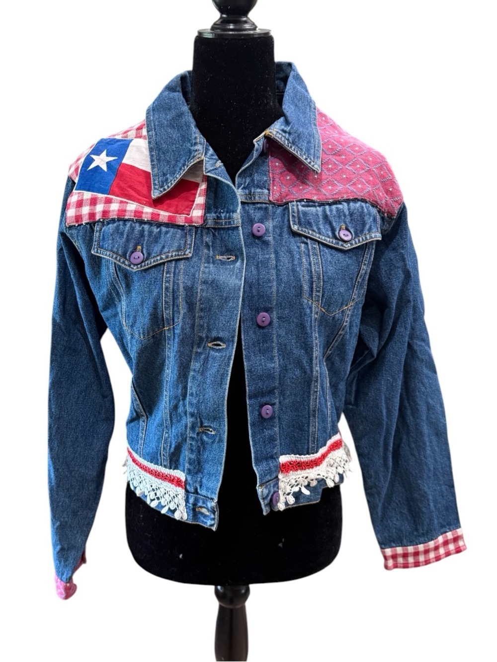 Don’t Mess With Texas- Women's Denim Vintage Patchwork Texas Western Jacket SZ L